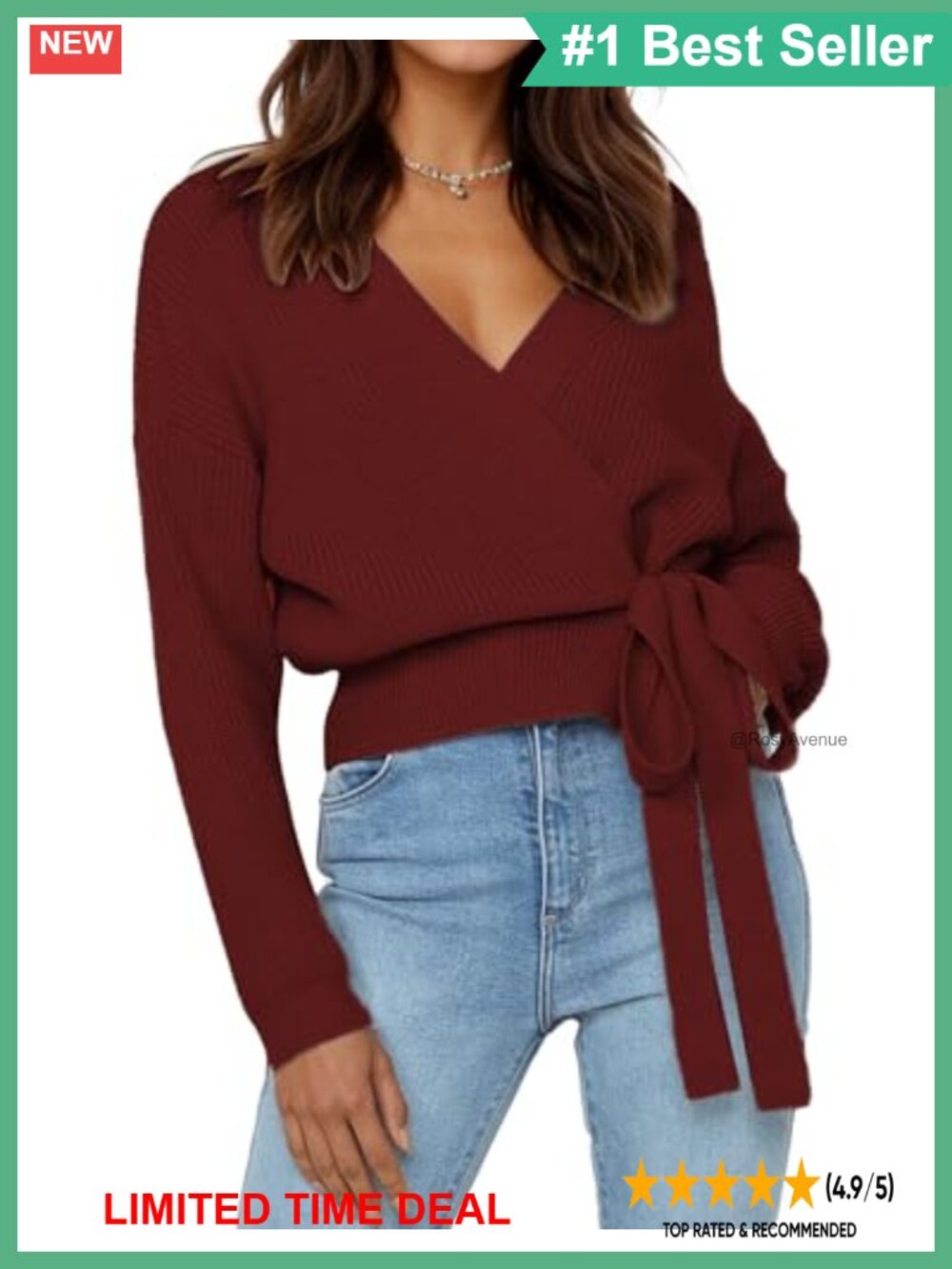 Women's Wrap Sweater Cropped V Neck Tie Front Ribbed Long Sleeve Pullover